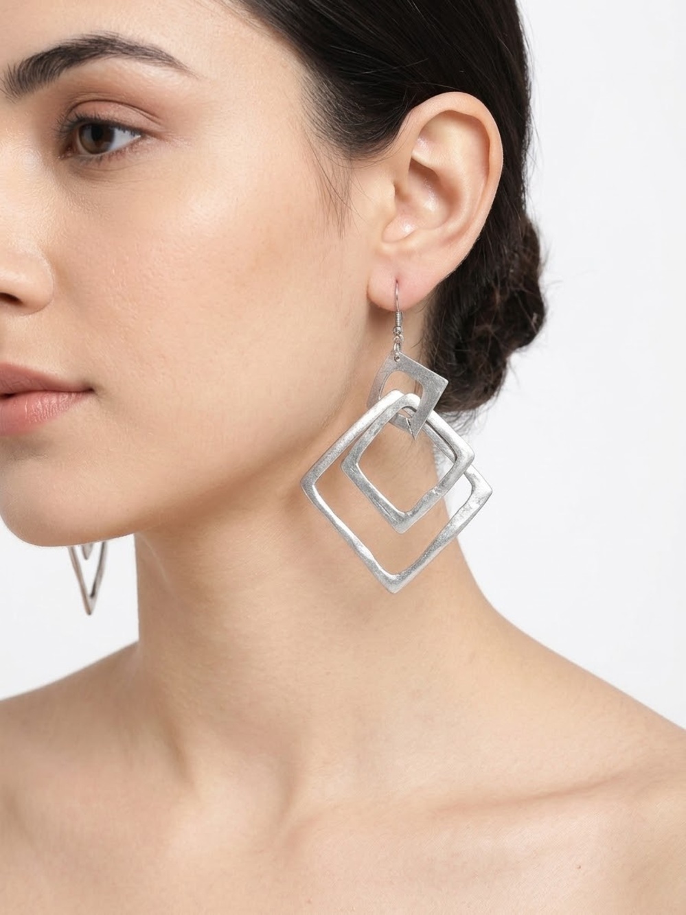 Silver Geometric Square Drop Earrings - Women Jewelry